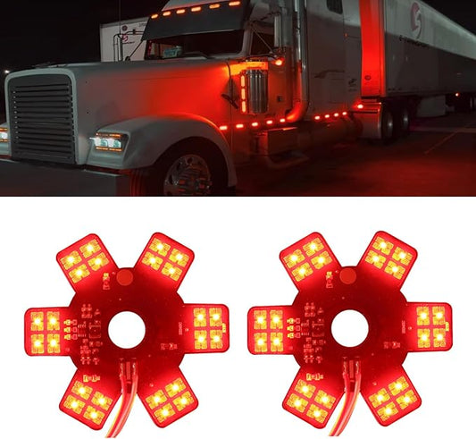 2PCS Air Cleaner LED Light 5" Truck Decorative Hex Style Air Filter Lamp for Peterbilt, Kenworth, Trailers, RVs', Campers Support IP67 12-24V Sold Individually(Red)
