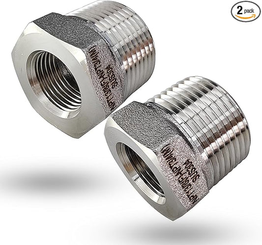 3/4" Male to 3/8" Female NPT Hex Bushing Reducer, 304 Stainless Steel NPT Reducing Adapter Pipe Fitting for Reducing Female Pipe