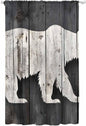 Sheer Curtains 84 Inches Long, White Brown Bear Semi Sheer Curtains Light Filtering Window Treatment, Farmhouse Country Rustic Wooden Grain Privacy Voile Drapes for Living Room Bedroom 52x84 Inch