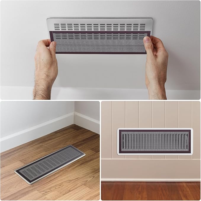 8 Pack Strong Magnetic Floor Vent Cover - PVC Mesh Register for Wall Ceiling Floor Catch Debris Hair Insect (Black, 4 x 12 Inch)