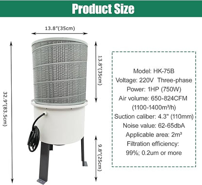 Oil Mist Collector 650-824CFM High-Efficiency Powerful Centrifugal CNC Oil Mist Filter Industrial-Grade Smoke Purifier for CNC Machines 220V 750W Three-phase