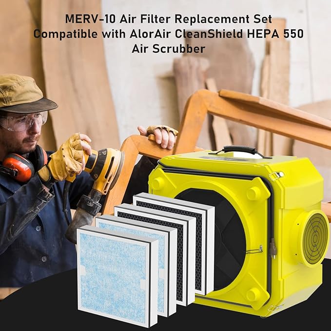 Carmerny HEPA & Activated Carbon Filter Replacement Set Compatible with AlorAir CleanShield HEPA 550 Air Scrubber (Pack of 4)