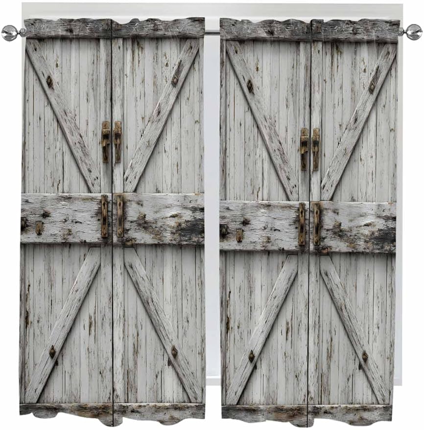 Vintage Gate Living Room Curtains 72 Inches length, Farmhouse Wooden Grain Shabby Chic Door Window Treatment Curtain Drapes, Light Filtering Drapes for Bedroom Laundry Room, 52"x72", 2 Panels