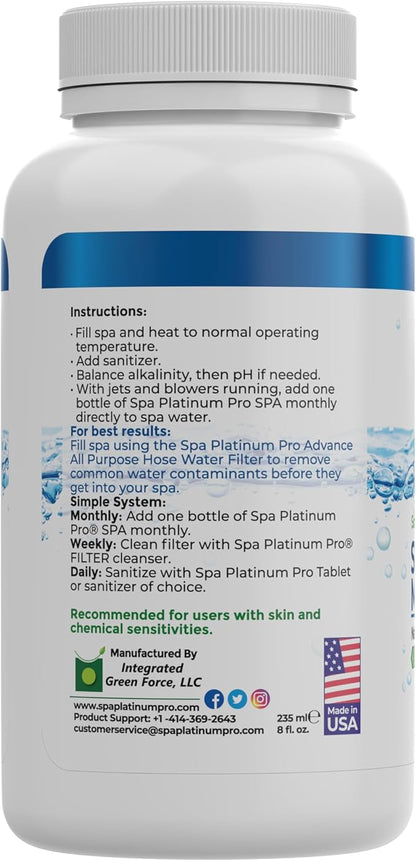 Spa Platinum Pro Hot Tub Water Clarifier, Spa Water Clarifier for Hot Tub For Crystal Clear Water, Fast Acting All Natural Compounds Hot Tub Clarifier to Keep Spa Clear & Balanced for 1 Month 8 Oz