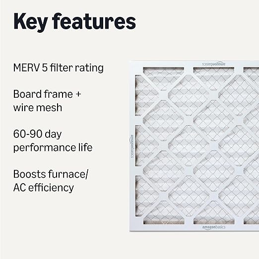 Amazon Basics Merv 5 AC Furnace Air Filter 20x20x1 inches, Pack of 6 (Actual size: 19.75" x 19.75" x 0.75")