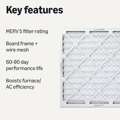 Amazon Basics Merv 5 AC Furnace Air Filter 20x20x1 inches, Pack of 6 (Actual size: 19.75" x 19.75" x 0.75")