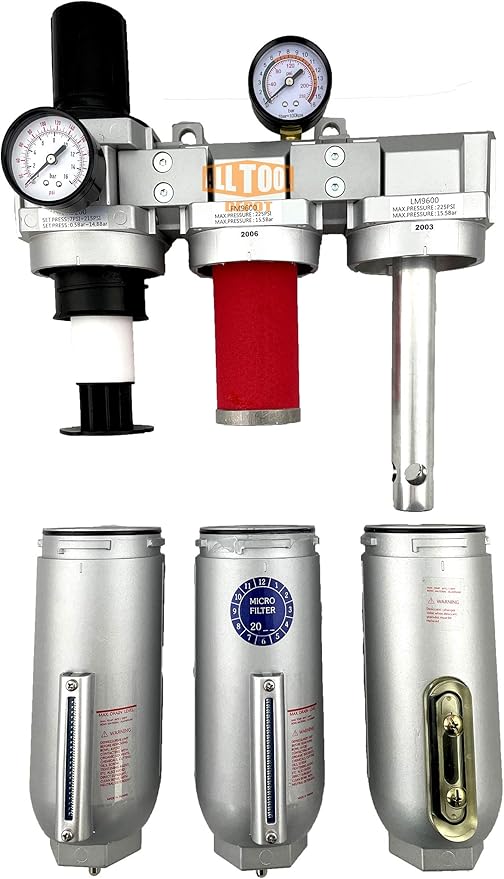 1" NPT SUPER DUTY Industrial Grade Filter Regulator Coalescing Desiccant Dryer System For Compressed Air Lines, Metal Bowls, Great For Paint Spray And Plasma Cutter (MANUAL DRAIN)