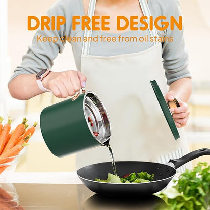 Chihee Stainless Steel Bacon Grease Saver with Fine Mesh Strainer, 2L / 67.6 fl oz, Non-slip Tray