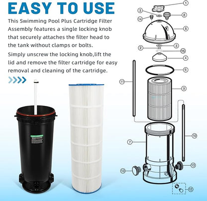 W3C17502 Swimming Pool Plus Cartridge Filter Assembly 200 Sq Ft,150 GPM Compatible with Hayward StarClear Plus,Replacement Element Part C-8319