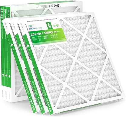 20x20x1 Air Filter 6 Pack, Durable MERV 8 Pleated Home HVAC AC Furnace Filters, Lightweight Compact Air Conditioner Filter Replacement