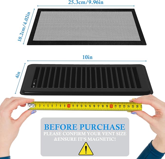 Mesh Vent Cover4 Pack, Magnetic Mesh Vent Covers for 4"x 10" Air Vent Filters, Vent Screens for Air Vent Home Wall Ceiling Floor, Floor Vent Mesh Cover Catches Debris Hair Insect Vent Filters