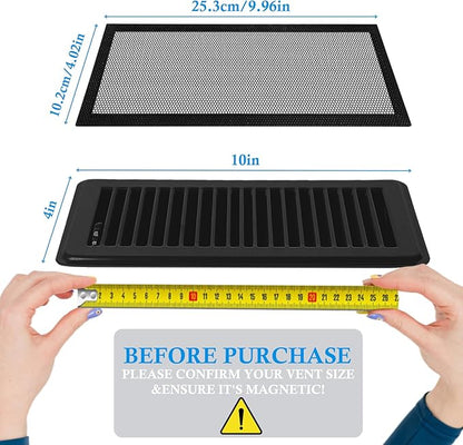 Mesh Vent Cover4 Pack, Magnetic Mesh Vent Covers for 4"x 10" Air Vent Filters, Vent Screens for Air Vent Home Wall Ceiling Floor, Floor Vent Mesh Cover Catches Debris Hair Insect Vent Filters