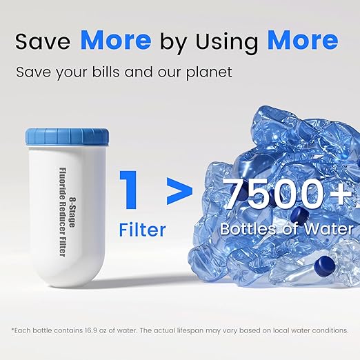 Purewell Fluoride-Free 8-Stage Gravity Water Filter System with PC Water Level Window, Certified to Reduce Fluoride, Lead, Total PFAS (Forever Chemicals), Mercury, and Chlorine, SF-FL-2.25G