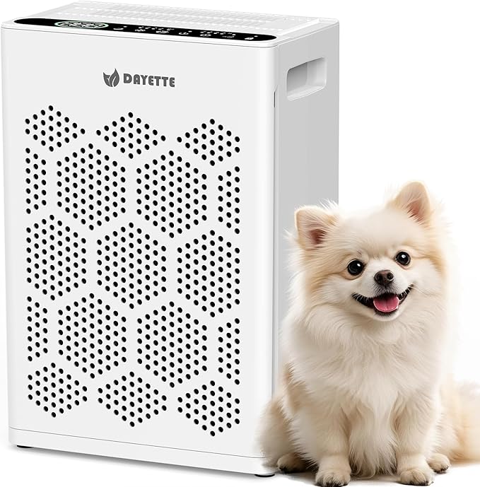 DAYETTE Air Purifiers for Home Large Room Up to 2400 Ft² with Washable Pre-Filter, H14 HEPA Air Filter, Air Quality Monitor, Pet Mode Sleep Mode for Allergies, Pet Hair in Bedroom, Living Room, Office