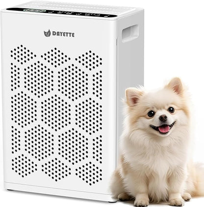 DAYETTE Air Purifiers for Home Large Room Up to 2400 Ft² with Washable Pre-Filter, H14 HEPA Air Filter, Air Quality Monitor, Pet Mode Sleep Mode for Allergies, Pet Hair in Bedroom, Living Room, Office
