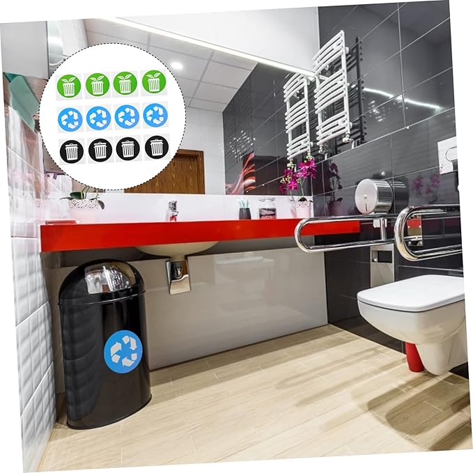 NUOBESTY 12pcs Adhesive Waste Sorting Stickers for Trash -Friendly Labels for Recycling Garbage Sorting Easy to Install Decals for Indoor Outdoor Use