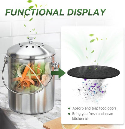 Charcoal Filters for Compost Bucket, 12 Pack Compost Bin Filter, 6.7 inch Compost Filters for Countertop Bin, Fits Most Kitchen Compost Bins, Long-Lasting Odor Elimination
