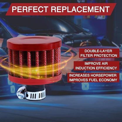 12mm Cold Air Intake Filter for Motorcycle Turbo Vent Breather Air Intake Red- 2Pcs