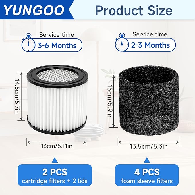 2 Pack 90398 Replacement Filter Compatible with Shop Vac 903-98 90398 9039800 903-98-00 Type AA Cartridge Vacuum Filter Fits Most Shop Vac 4 Gallon and Less Wet/Dry Vacuum