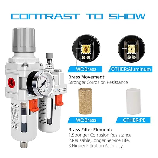 NANPU 3/8" NPT Compressed Air Filter Regulator Lubricator Combo, Water/Oil Trap Separator - Gauge(0-150 psi), Poly Bowl, Semi-Auto Drain, Bracket