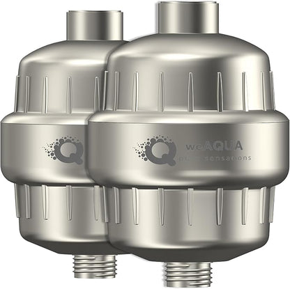 weAQUA Heavy Duty Shower Filter Family 2 PACK – 99% Removal for Hard Water, Chlorine, Fluoride, Heavy Metals, Micro-life, Organics and More (Brushed Nickel)