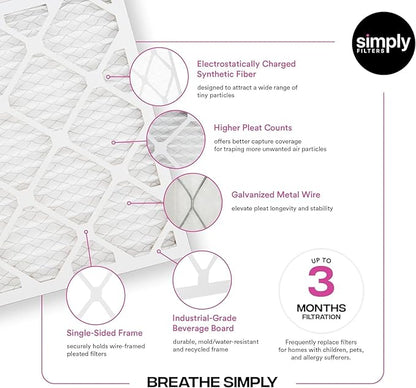 Simply 12x12x1 Air Filter, Merv 11, MPR 1000, 6 Pack, Furnace Air Filter for HVAC (Actual Size: 11.75"x11.75"x0.75") DUST, Pet, & Allergy Control
