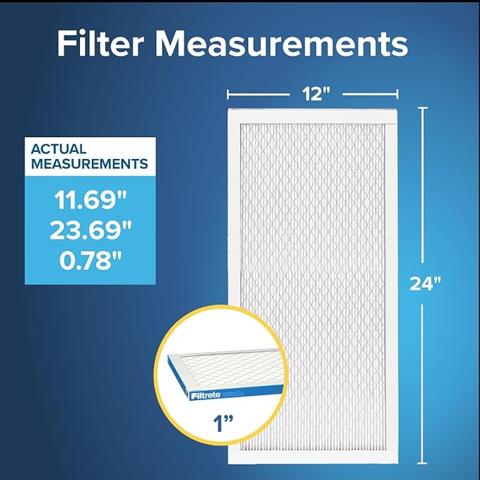 Filtrete 12x24x1 AC Furnace Air Filter, MERV 13, MPR 1900, Premium Allergen, Bacteria & Virus Filter, 3-Month Pleated 1-Inch Electrostatic Air Cleaning Filter, 2-Pack (Actual Size 11.69x23.69x0.78 in)