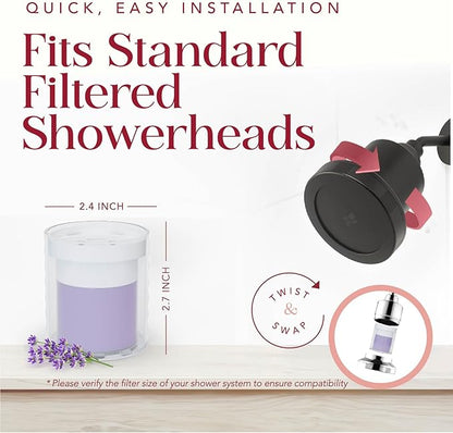 Vitamin C Shower Filter Replacement Cartridge + Shower Steamers Aromatherapy - K Beauty Skin & Hair Enhancement, Universal Water Filter Replacement for AquaBliss - Lavender Spa Scent