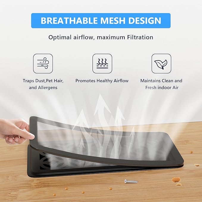 Magnetic Vent Screen Mesh Covers 3 Pack -5.5x12, Air Vent Filters with Durable PVC Frame, Air Vent Screen Register Trap,Vent Mesh–Upgraded Thickness(2.5mm) for Home Wall Ceiling (Black)
