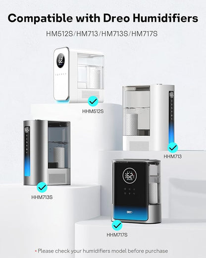 Leemone 4-Pack Humidifier Demineralization Cartridge Compatible with Dreo Humidifiers HM512S/713/713S/717S, # DR-HPA017 Cartridge Prevent Mineral Build-up, Filter Hard Water, Eliminate White Dust