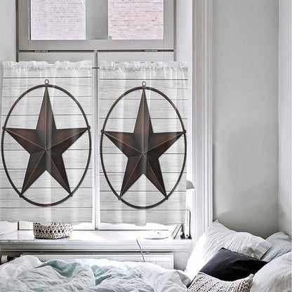 Vintage Farm Western Star Window Valance Curtains, White Wood Grain Light Filtering Kitchen Valance with 3-inch Rod Pocket for Living Room Bathroom Bedroom,2 Panel,52x45In
