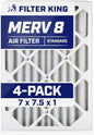Filter King 7x7.5x1 Air Filter | 4-PACK | MERV 8 HVAC Pleated A/C Furnace Filters | MADE IN USA | Actual Size: 7 x 7.5 x .75"