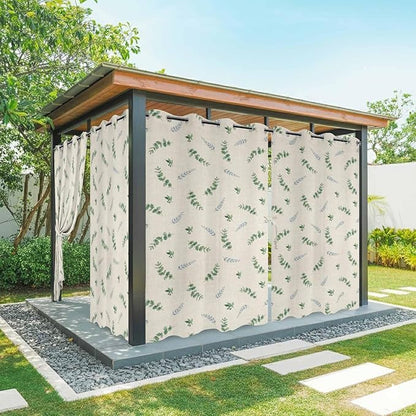 Leaf Outdoor Curtains for Patio Summer Jugal Leaves Pastoral Plant Linen Waterproof Outside Curtains with Grommet Top Weatherproof Curtain for Cabana Pergola Gazebo, 1 Panel, 54" W x 108" L