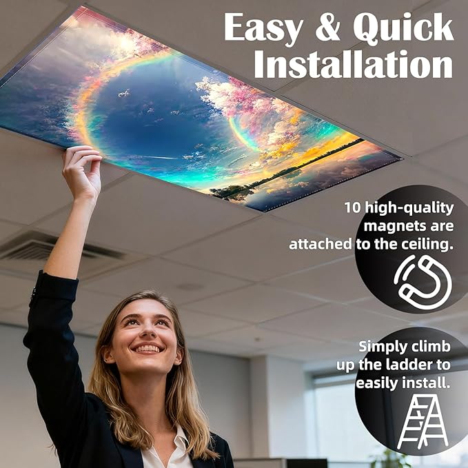 Fluorescent Light Covers - Classroom Covers for Ceiling Lights, 1 PCS 4 x 2 Feet Magnetic Light Filters, Classroom, Office Decor (Auspiciousness Clouds)