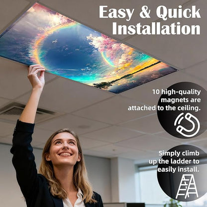 Fluorescent Light Covers - Classroom Covers for Ceiling Lights, 1 PCS 4 x 2 Feet Magnetic Light Filters, Classroom, Office Decor (Auspiciousness Clouds)