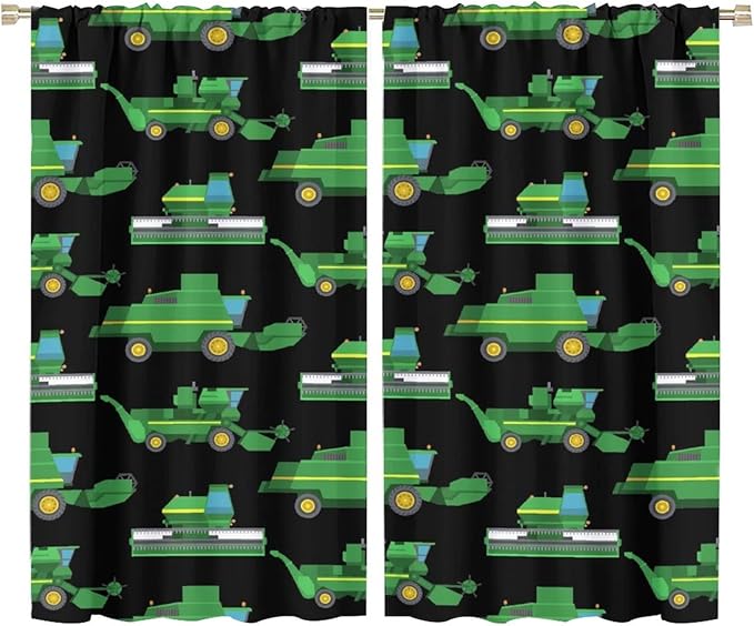 Kids Agriculture Machine Window Curtains, Farm Equipment Tractors Transport Combines Rod Pocket Decorative Windows Curtain for Boys Children Teens Room Decor 72x63in (30% Blackout)