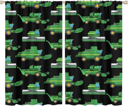 Kids Agriculture Machine Window Curtains, Farm Equipment Tractors Transport Combines Rod Pocket Decorative Windows Curtain for Boys Children Teens Room Decor 72x63in (30% Blackout)
