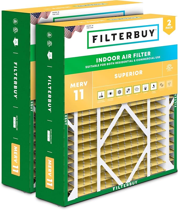 Filterbuy 20x21x5 Air Filter MERV 11 Superior Pet & Allergy Defense (2-Pack), Electrostatic Pleated HVAC AC Furnace Filters Replacement for Lennox and Electro-Air (Actual Size: 19.88 x 20.50 x 4.38)