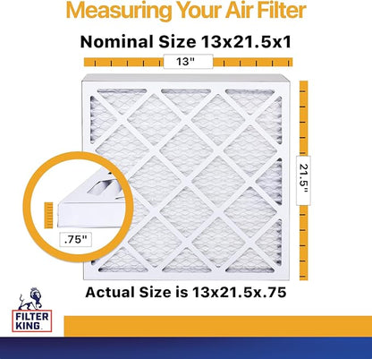 Filter King 13x21.5x1 Air Filter | 4-PACK | MERV 13 HVAC Pleated A/C Furnace Filters | MADE IN USA | Actual Size: 13 x 21.5 x .75"