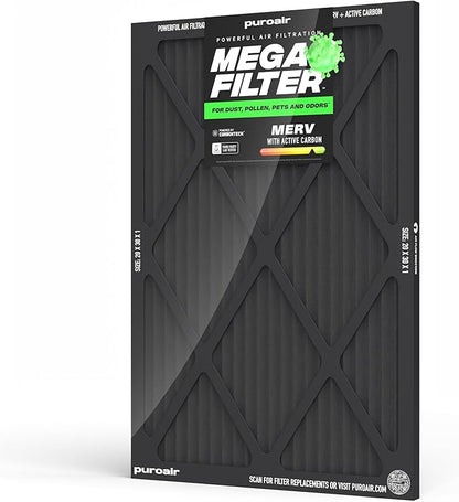 PuroAir MegaFilter - 20x30x1 Air Filter MERV 13 Activated CarbonTech Defense - Heavy Duty 3 Layer Furnace Filters Allergens, Pollen, Dust, Pet Dander, Smoke, Odors - HVAC Air Filter 20x30x1 (1-Pack)