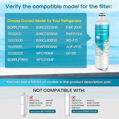 ICEPURE Alkaline BORPLFTR50 Refrigerator Water Filter Replacement for Bosch Ultra Clarity Pro 11032531, 12033030, BORPLFTR55, 12028325, 11025825, B36CT80SNS, WFC100MF, WFS200MF, Enhances PH, 1Pack