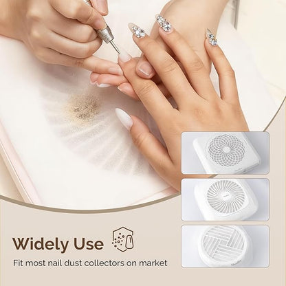 MelodySusie 200 Sheets Nail Dust Collector Filter Paper, Disposable Dust Vacuum Filter with 6pcs Sticky Back Hook for Most Nail Dust Fan Extractor Machine, Nail Tech Supplies for Salon & Home