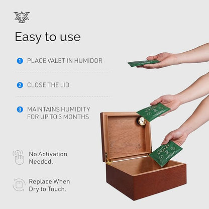 Valet 65% Two-Way Humidity Packs for Aging and Long Term Storage, 12-Pack, 60g Each, Humidifier Pack Prevents Leaks and Controls Moisture with Natural Craft Paper Design