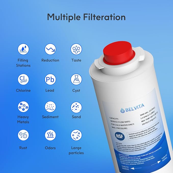BELVITA Filters Compatible with Elkay® EWF3000 and Ezh20 Bottle Filling Station, Water Filter Replacement for ERF750, 51299C, 55898C (No Chip) 3000 Gallons, 1 Pack