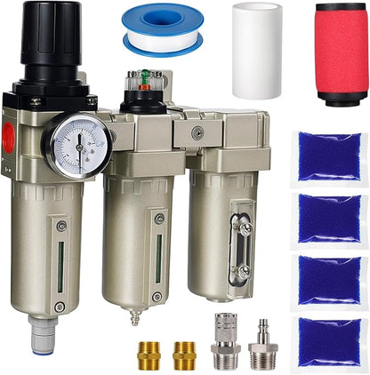 Upgraded 1/2" NPT Industrial Air Dryer for Compressor, 3 Stage Air Compressor Water Separator System, Particulate Filter, Coalescing Filter, Desiccant Dryer & Air Regulator,Auto Drain