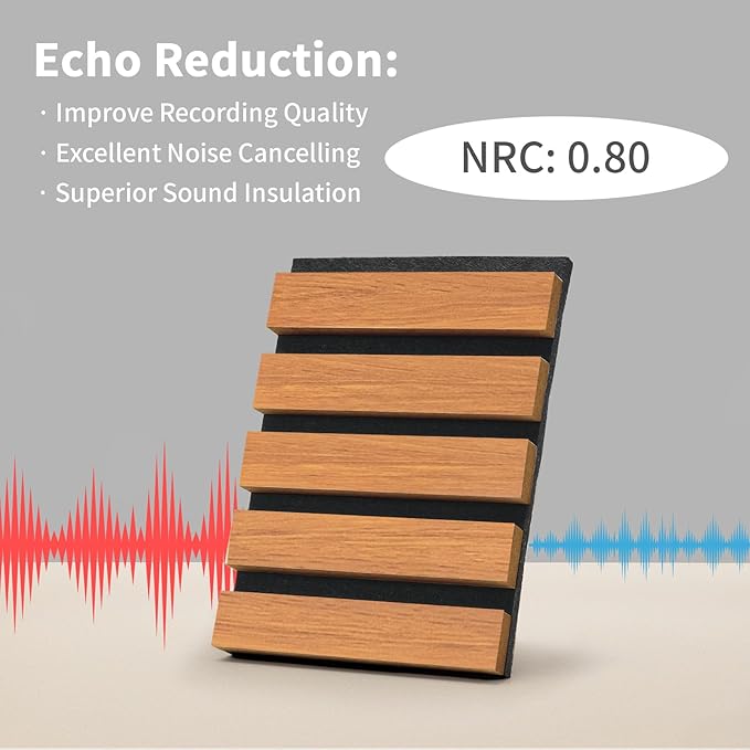 Wood Slat Wall Panel, 48'' x 24'' Wood Panels for Wall, 3D Soundproof Wall Panels, Large Acoustic Panels for Interior Ceiling and Wall Decor Noise Reduction, 2 Pack, Red Oak