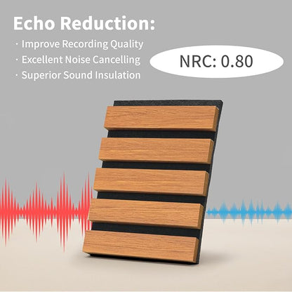 Wood Slat Wall Panel, 48'' x 24'' Wood Panels for Wall, 3D Soundproof Wall Panels, Large Acoustic Panels for Interior Ceiling and Wall Decor Noise Reduction, 2 Pack, Red Oak