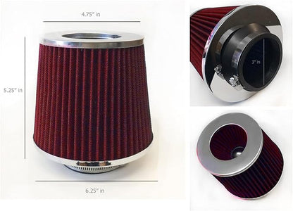 Red Cold Air Intake Cone Replacement Performance Washable Clamp-on Dry Filter with Sock Protective Cover Mesh Dustproof Bag (3")
