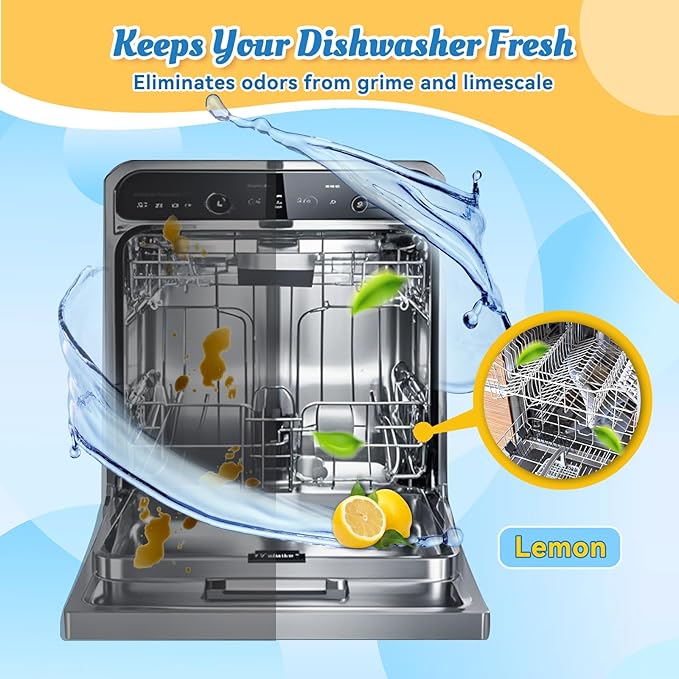 Dishwasher Cleaner Tablets Deodorizer-48 Pack Deep Cleaning Dish Washer Descaler Freshener-Grime Limescale Heavy Duty Grease Odor Smell Remover-for All Dishwashers Lemon Foaming 2 Year Supply