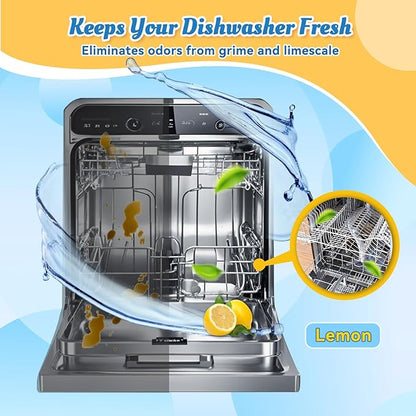 Dishwasher Cleaner Tablets Deodorizer-48 Pack Deep Cleaning Dish Washer Descaler Freshener-Grime Limescale Heavy Duty Grease Odor Smell Remover-for All Dishwashers Lemon Foaming 2 Year Supply